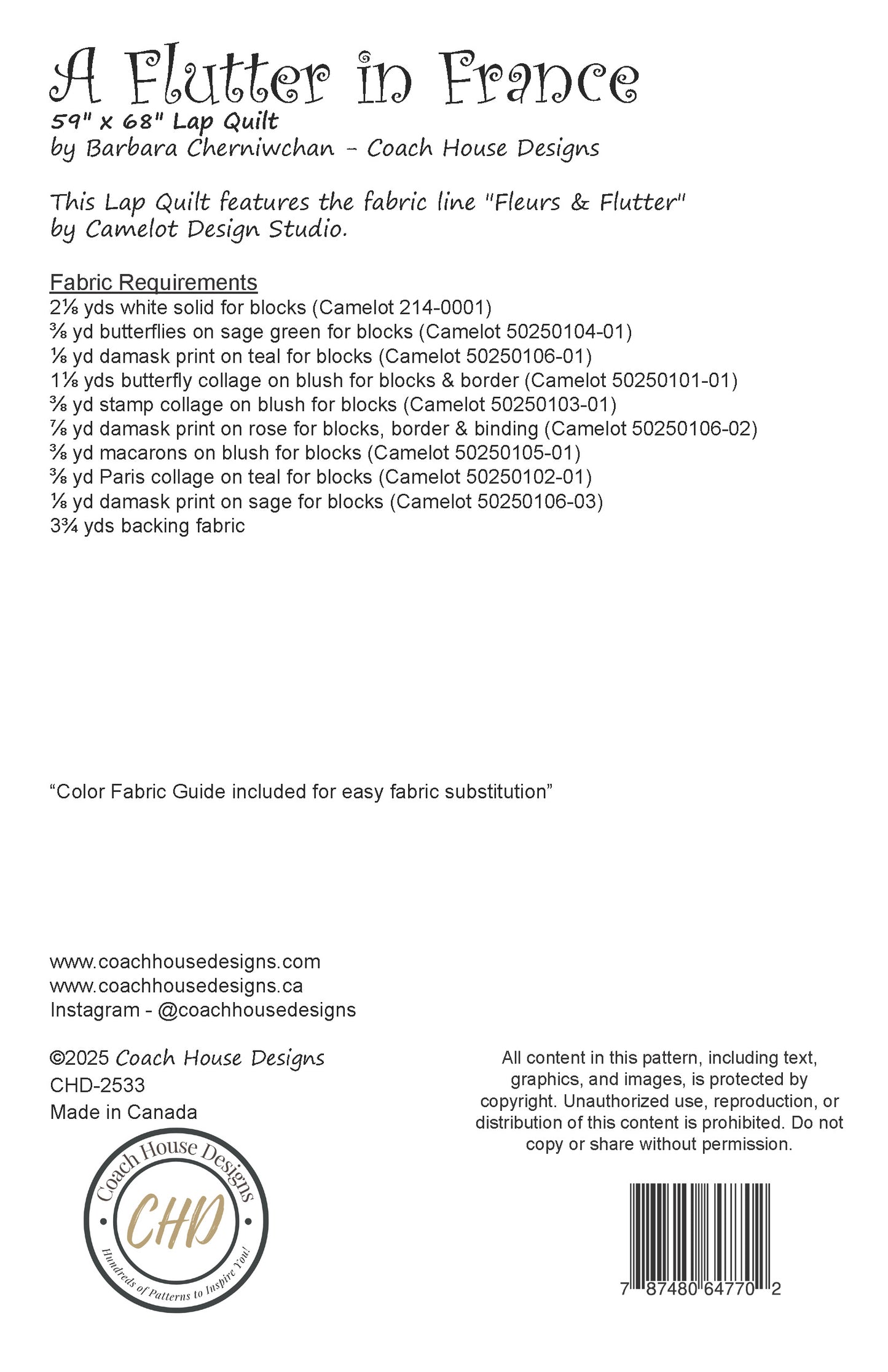 A Flutter in France Downloadable PDF Quilt Pattern (Pre-Order)