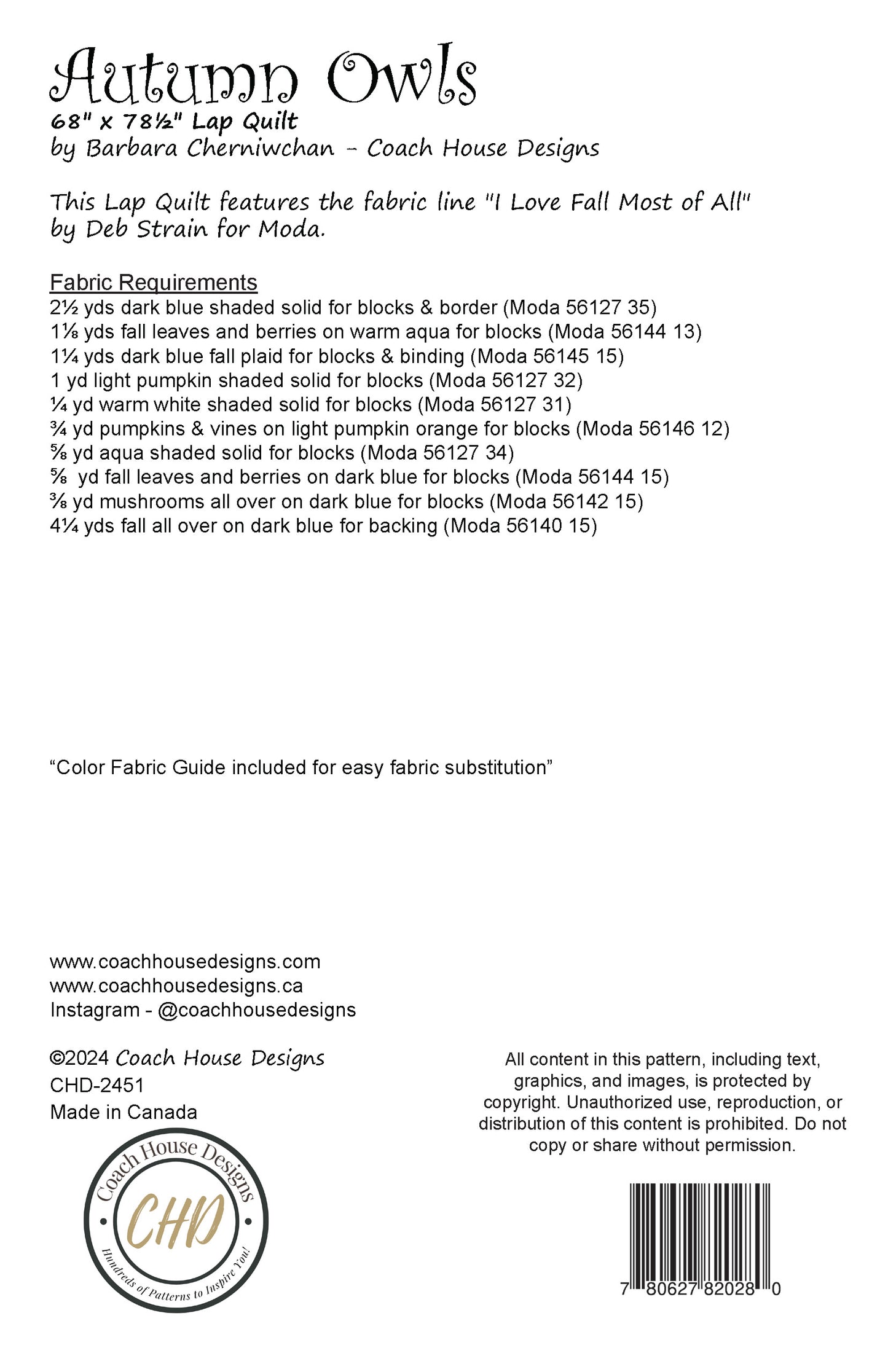 Autumn Owls Downloadable PDF Quilt Pattern