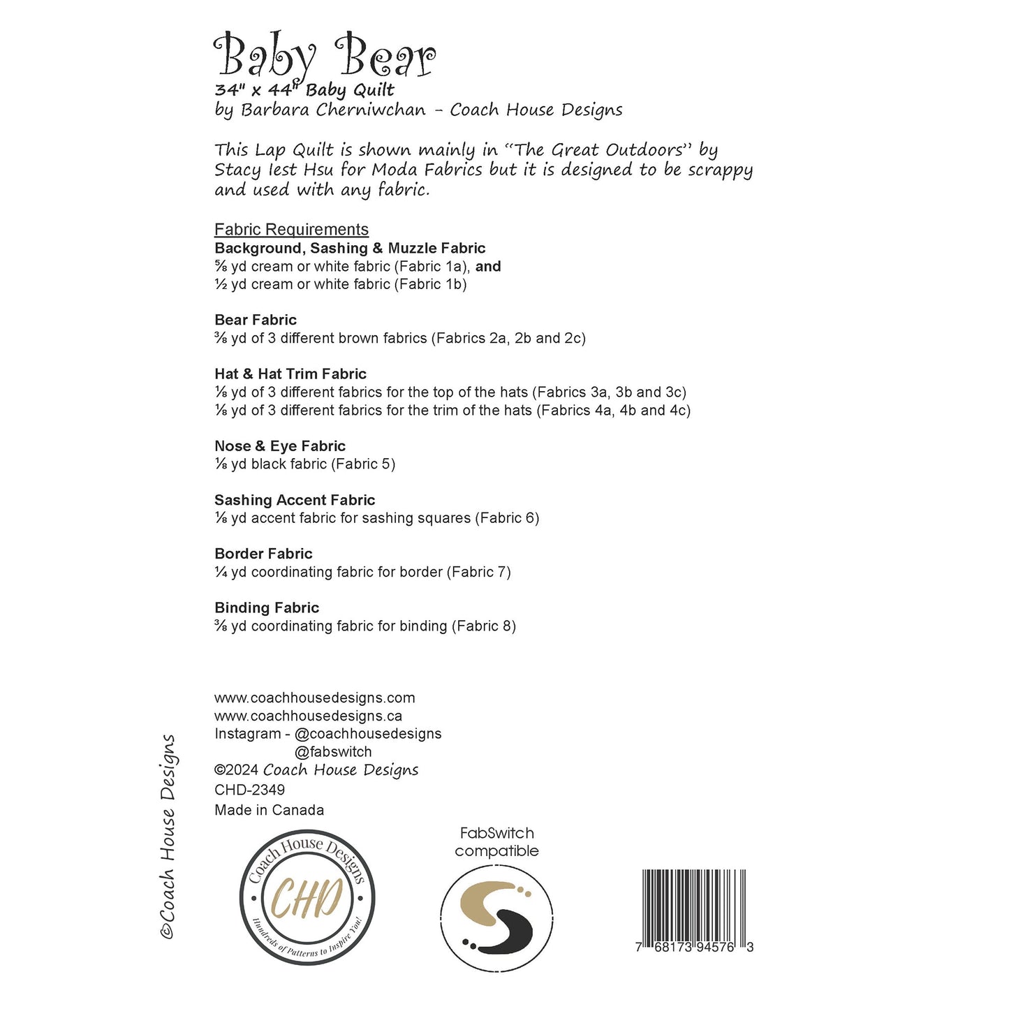 Baby Bear Downloadable PDF Quilt Pattern