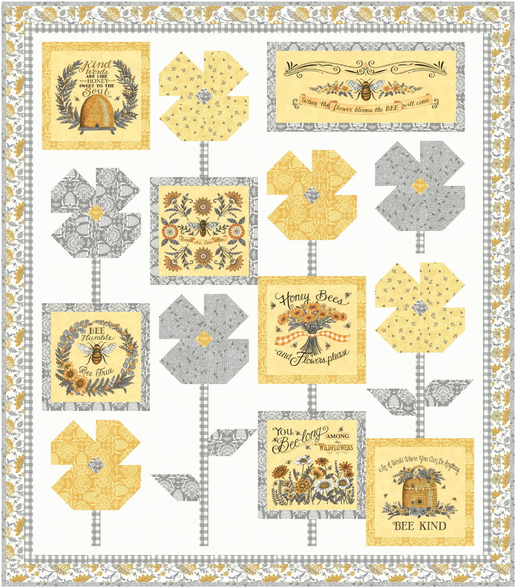 Blank Quilting Fabric - Folk Garden Bee Geometric