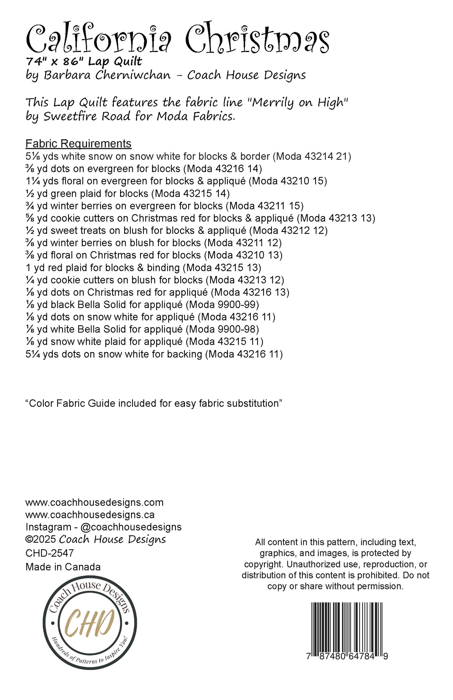 California Christmas Quilt Pattern (Pre-Order)