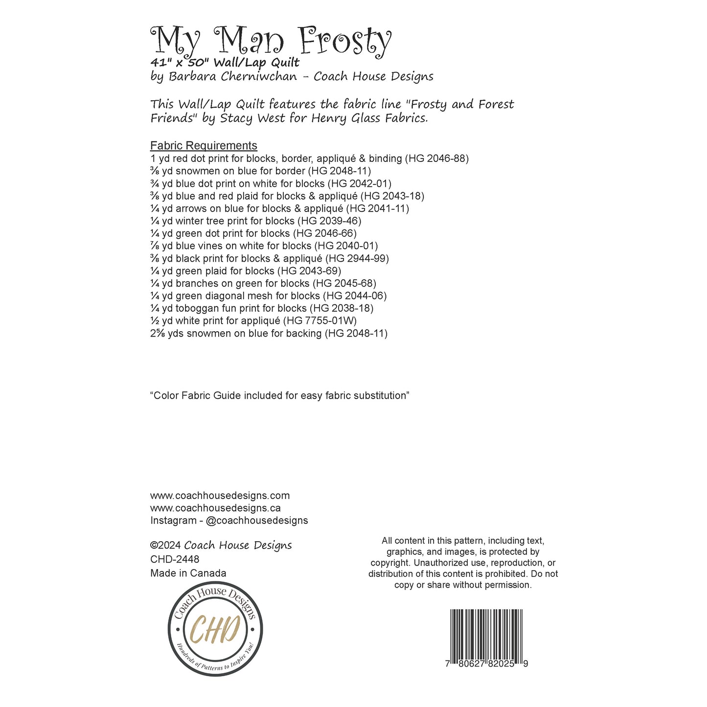 My Man Frosty Downloadable Quilt Pattern