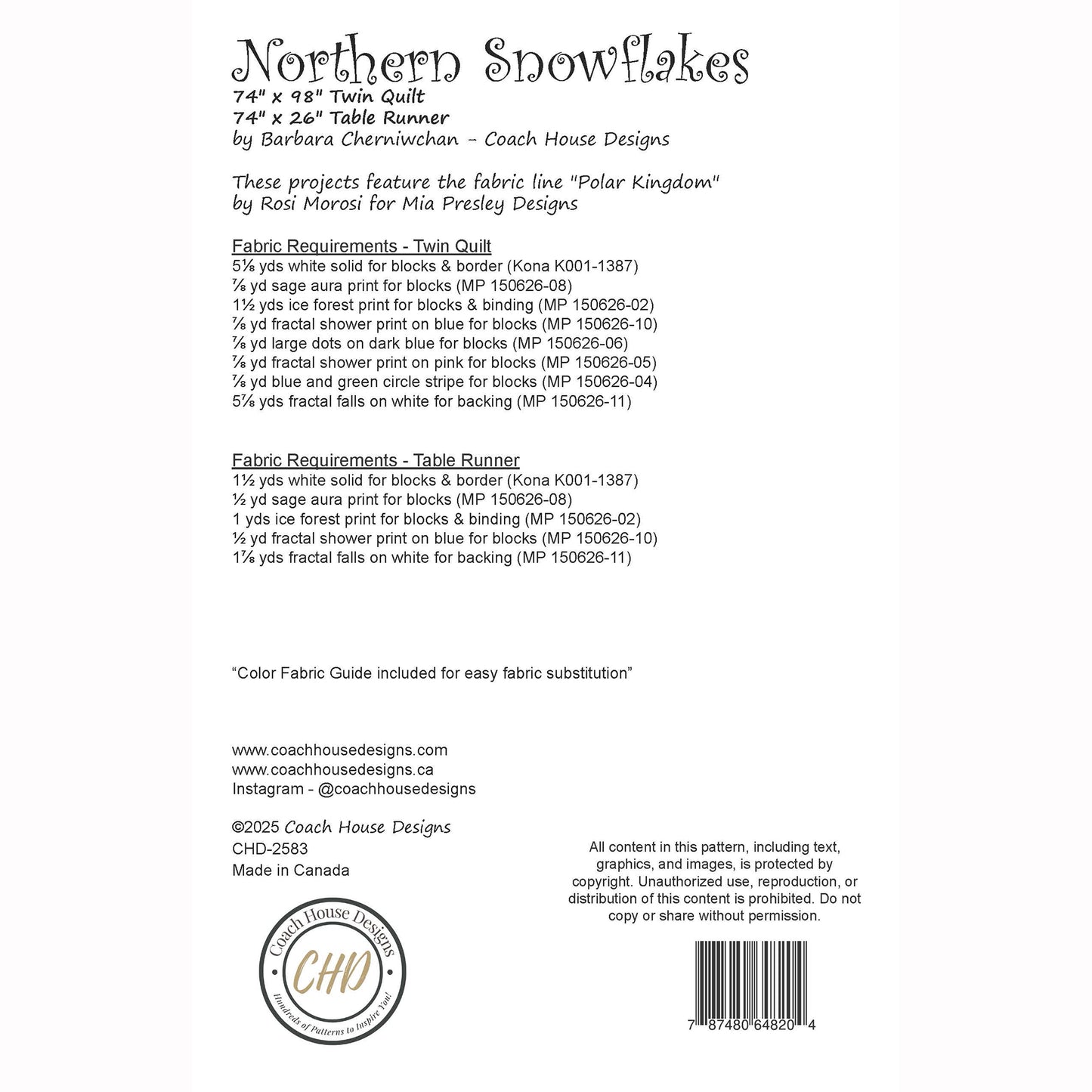 Northern Snowflakes Quilt and Table Runner Downloadable PDF Pattern