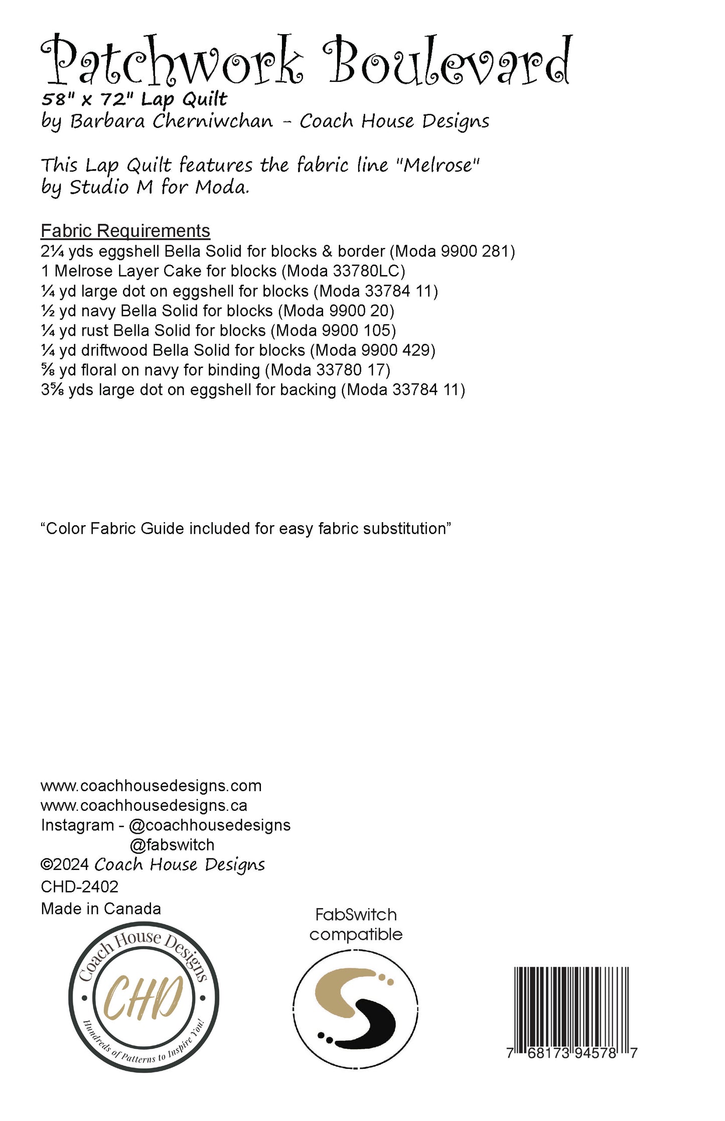 Patchwork Boulevard Quilt Pattern