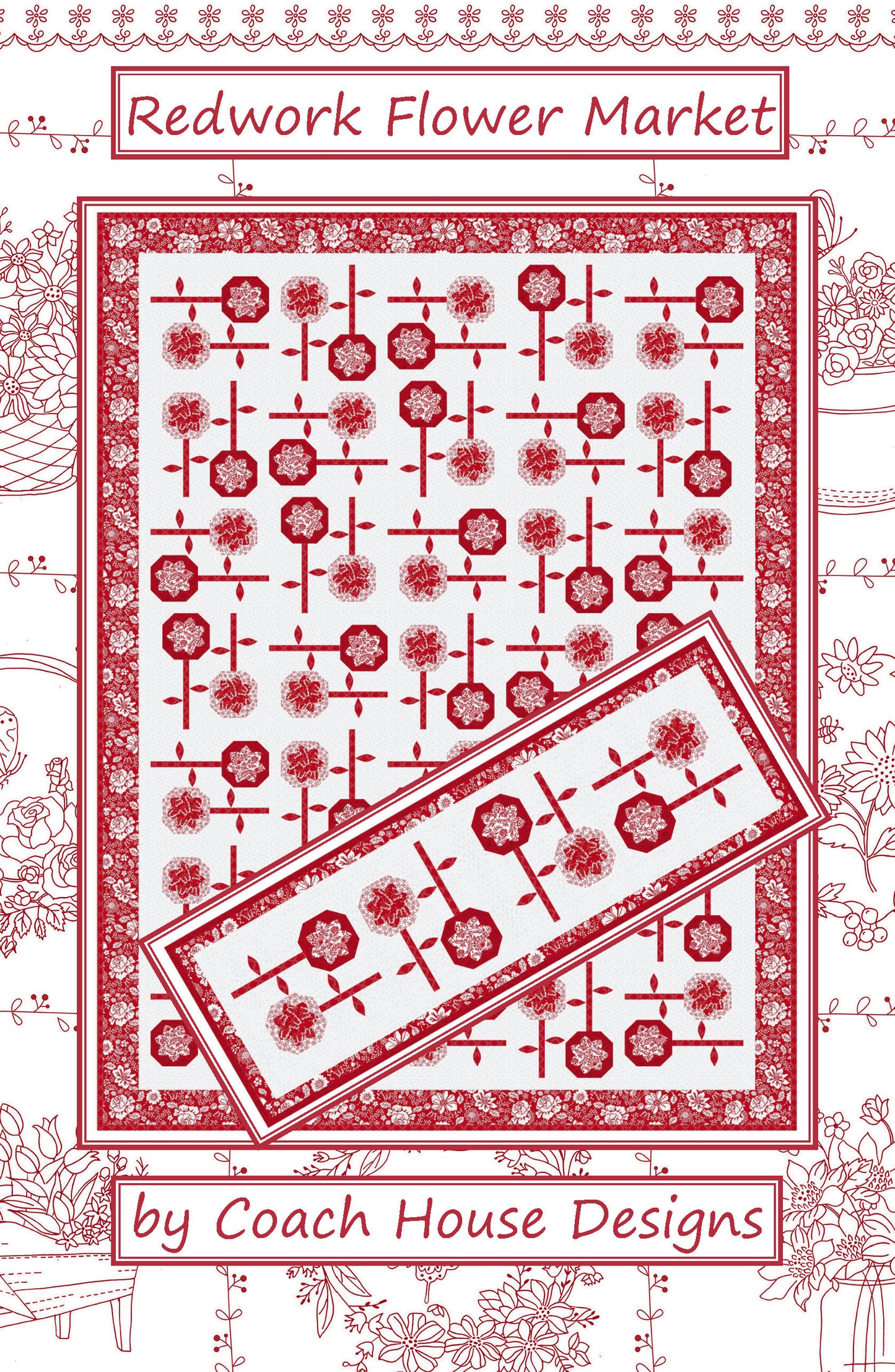 Redwork Flower Market Downloadable PDF Quilt Pattern