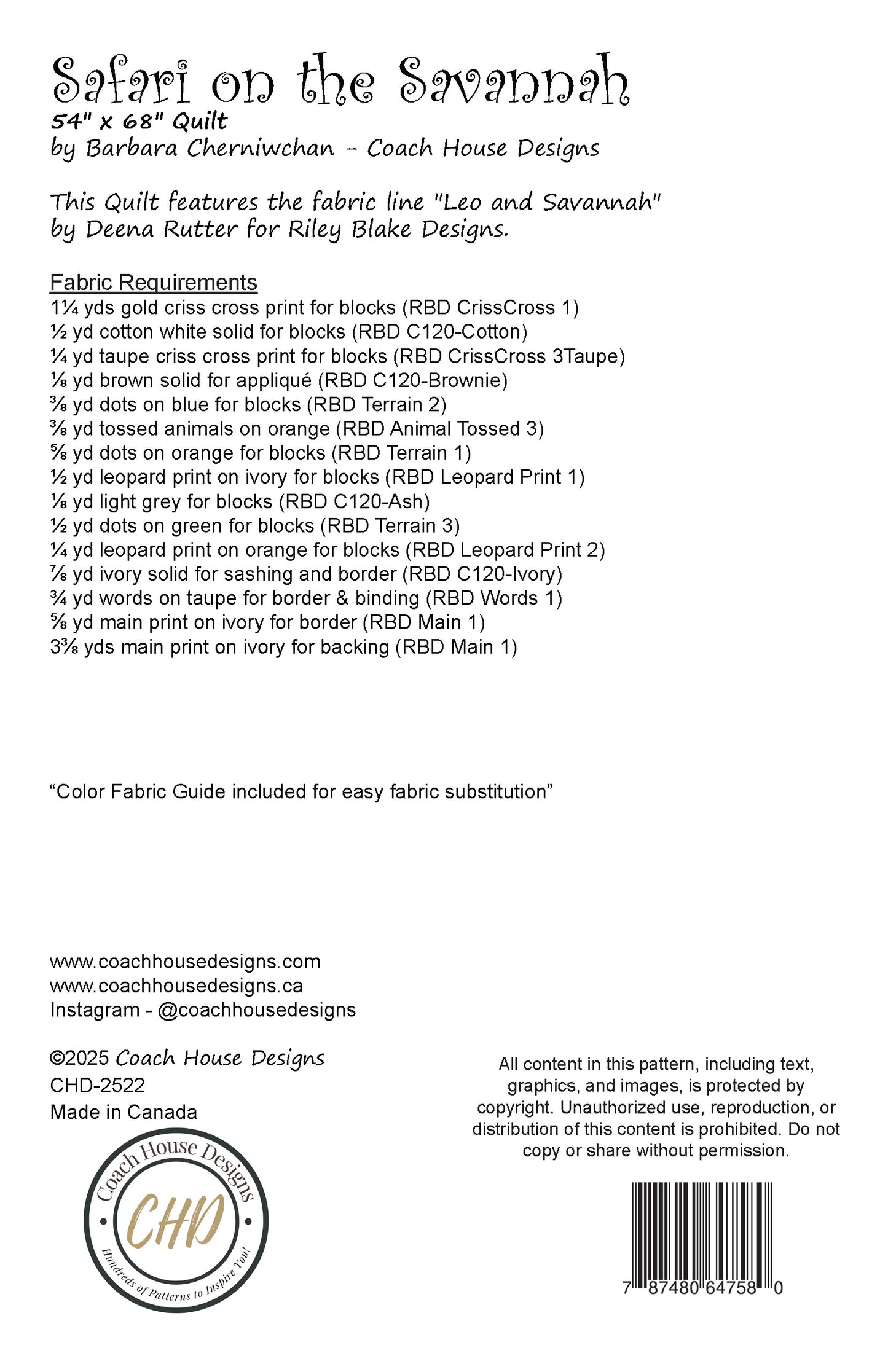 Safari on the Savannah Downloadable PDF Quilt Pattern (Pre-Order)