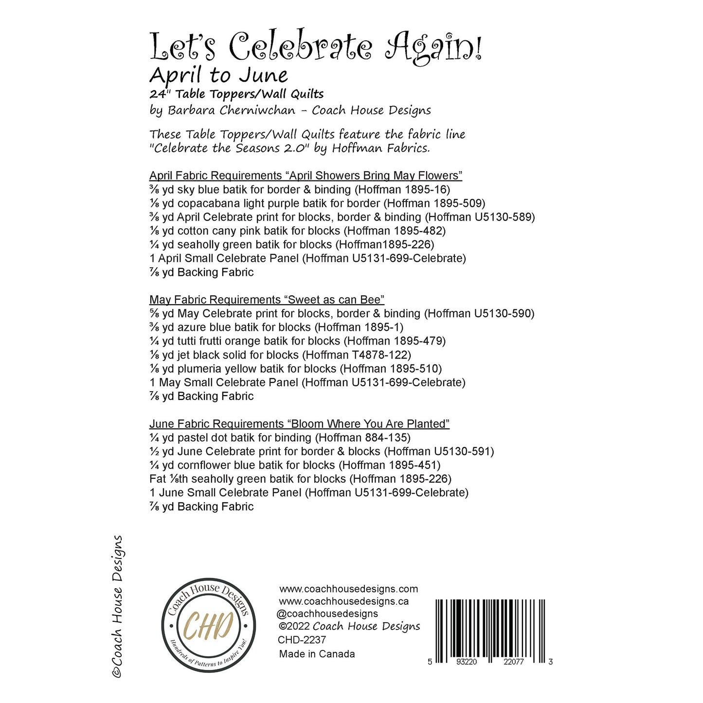 Let's Celebrate Again! April to June Downloadable PDF Quilt Pattern