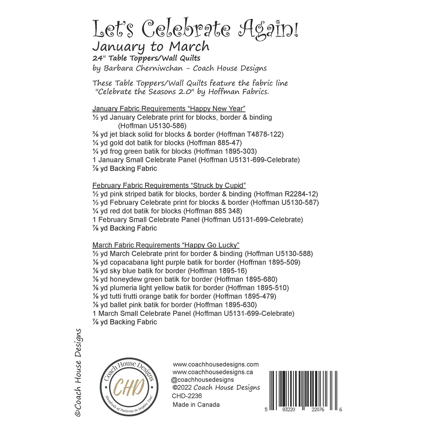 Let's Celebrate Again! January to March Downloadable PDF Quilt Pattern