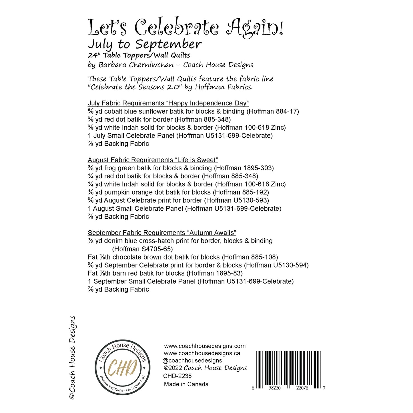 Let's Celebrate Again! July to September Quilt Pattern