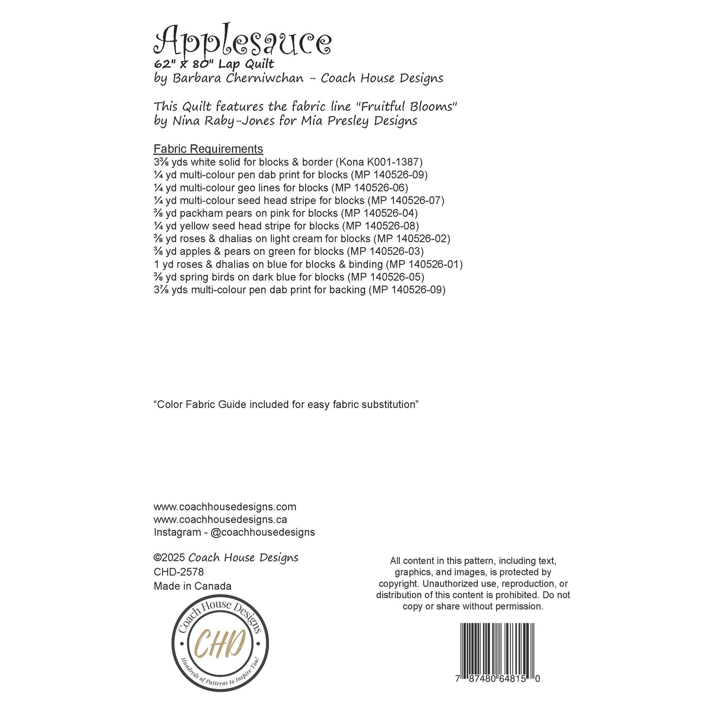 Applesauce Downloadable PDF Quilt Pattern (Pre-Order)