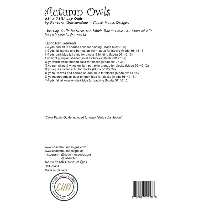 Autumn Owls Quilt Pattern (Pre-Order)