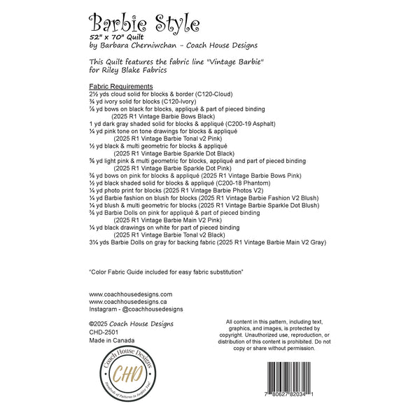 Barbie Style Downloadable PDF Quilt Pattern – Coach House Designs US