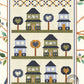 Quilt pattern with houses and trees labeled 'Family Grove' by Coach House Designs.