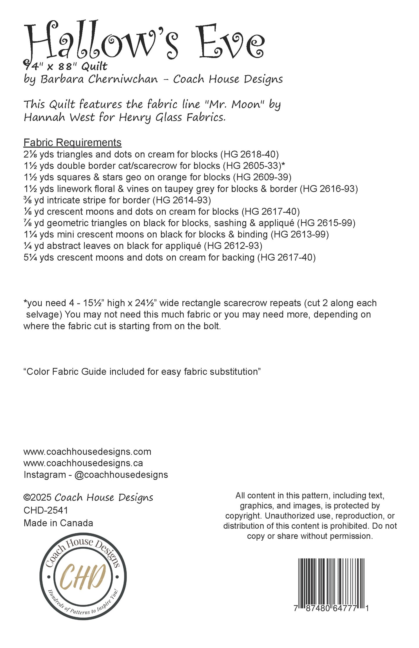 Hallow's Eve Downloadable PDF Quilt Pattern (Pre-Order)