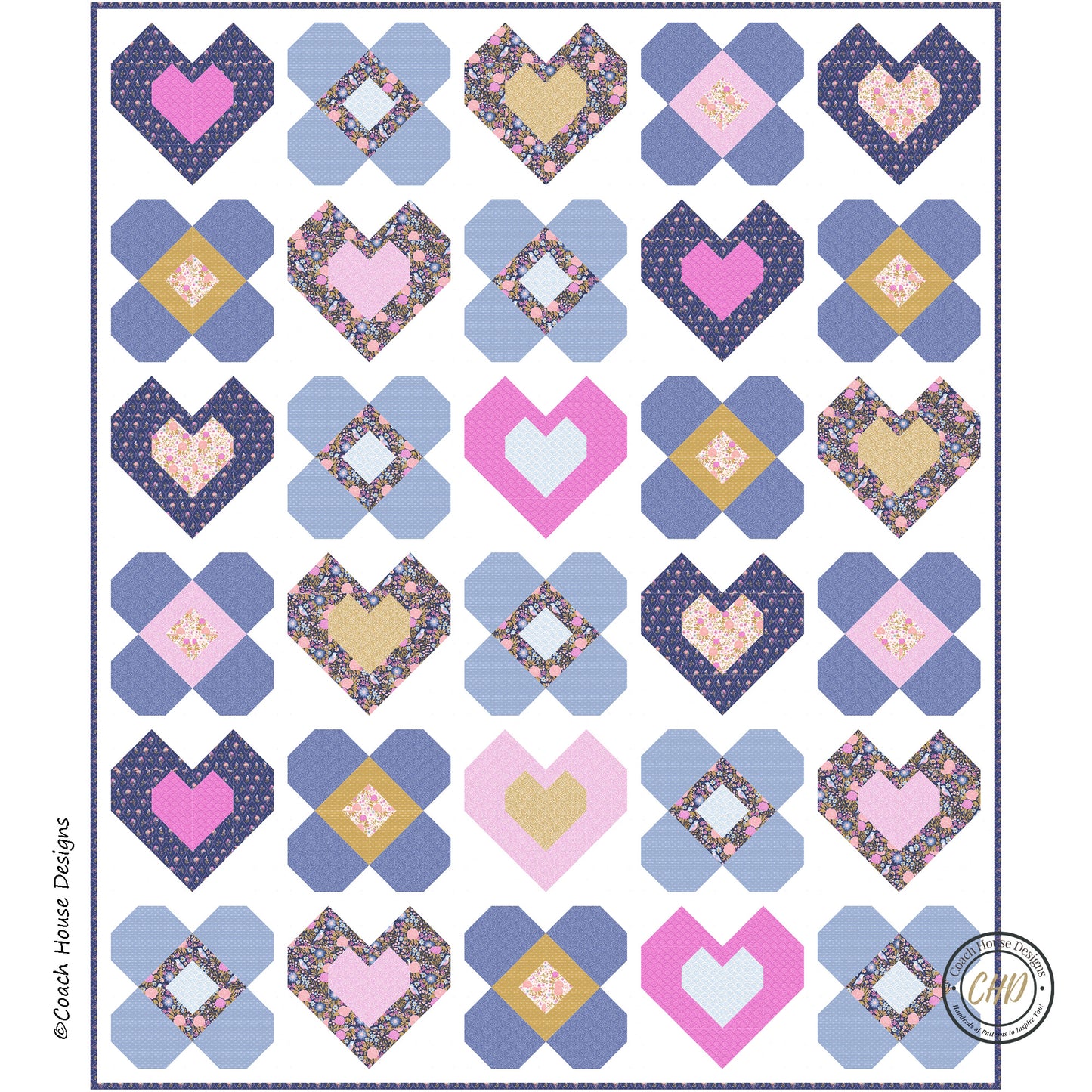 Hearts & Flowers Lap Quilt and Table Runner Downloadable PDF Pattern