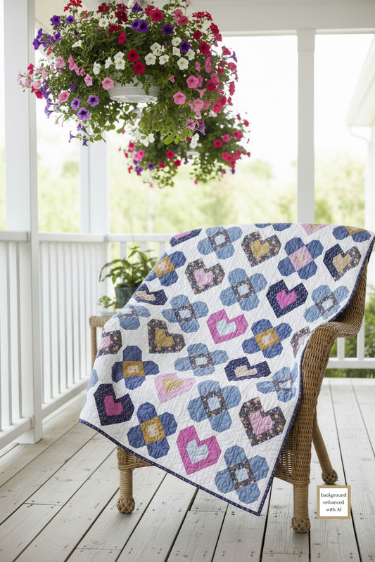 Hearts & Flowers Lap Quilt and Table Runner Downloadable PDF Pattern