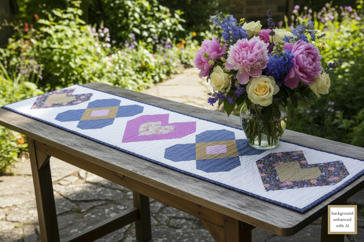 Hearts & Flowers Lap Quilt and Table Runner Downloadable PDF Pattern