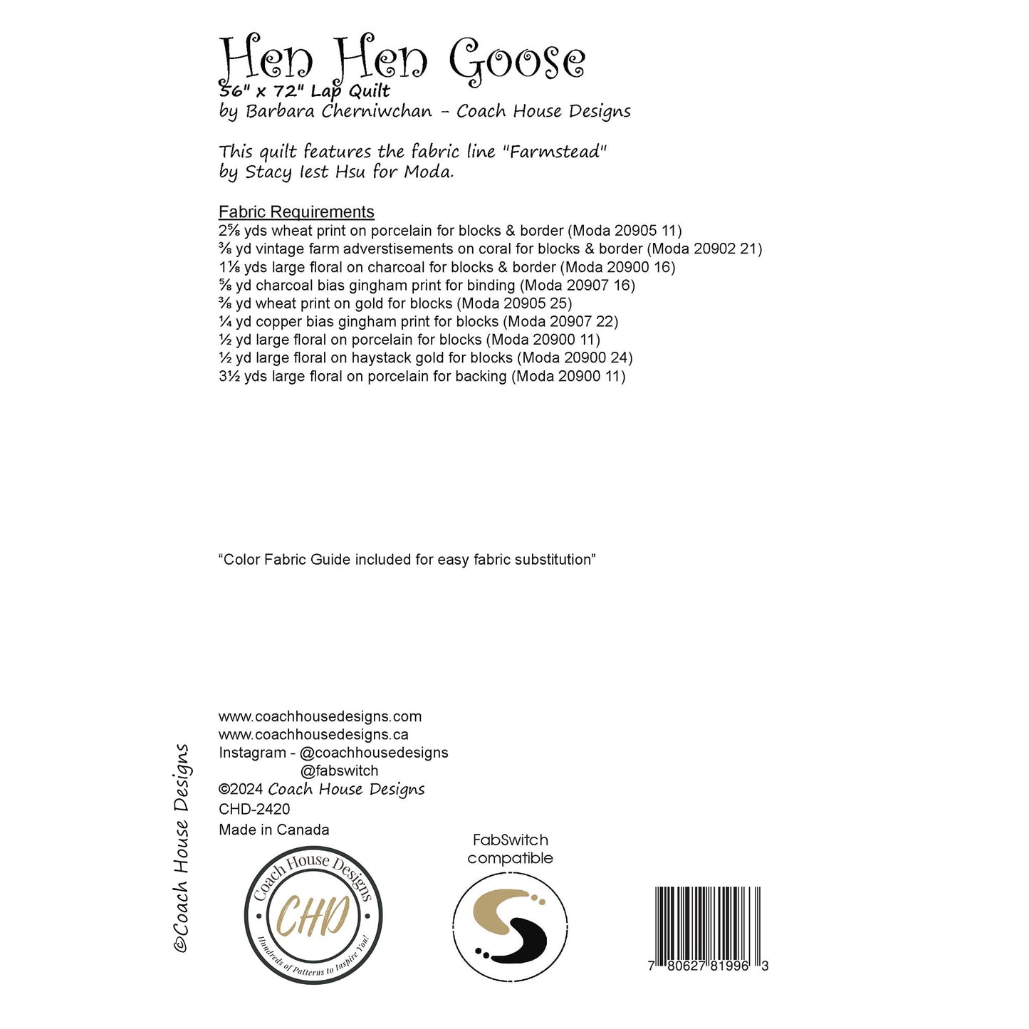 Hen Hen Goose Downloadable PDF Quilt Pattern