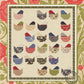 Cover page of a lap quilt pattern with many blocks of colorful chickens titled 'Hen Party' by Coach House Designs. The 25 hens are created using blue, red, green and pink fabrics on a soft cream background. 