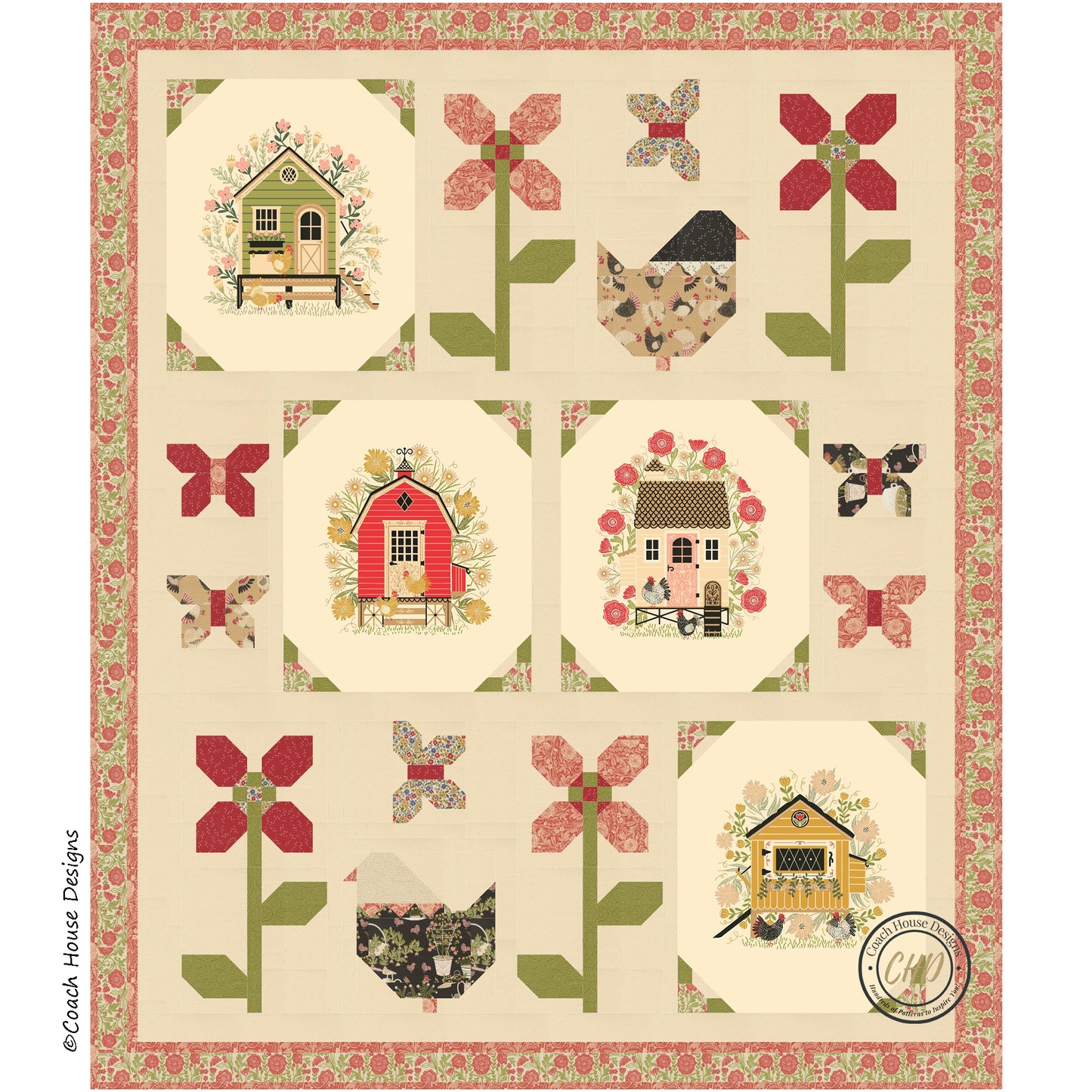 Hens on Holiday Downloadable PDF Quilt Pattern
