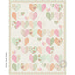 Close up digital image of lap quilt design with 35 large heart-shaped blocks and 10 smaller hearts in pastel floral fabrics on a cream background.