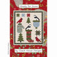 Christmas-themed quilt pattern with birds, trees, and stockings on a red background by Coach House Designs.