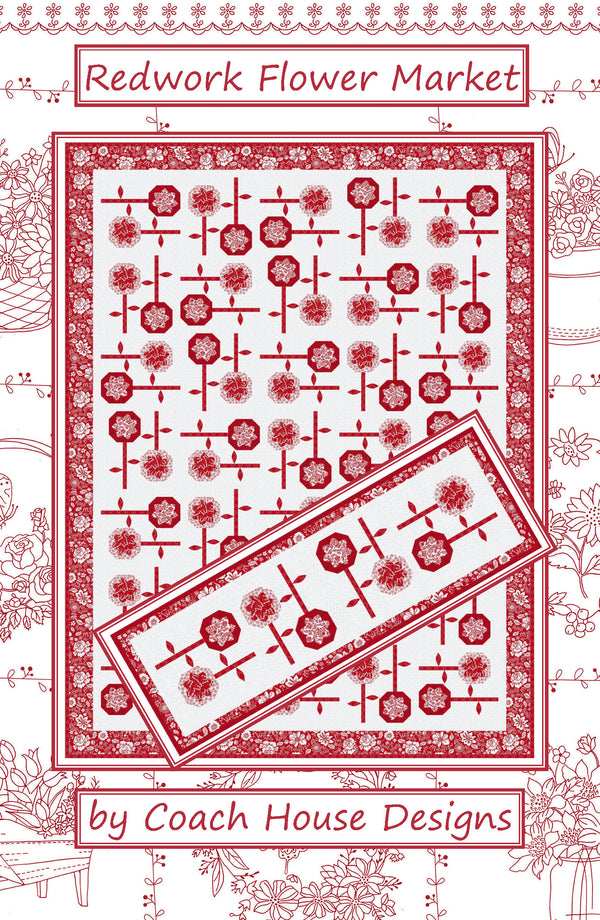 Redwork Flower Market Quilt Pattern