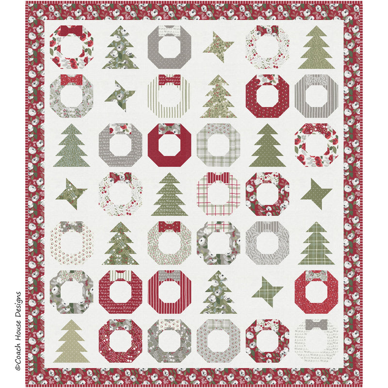 Christmas Cheer quilt pattern shown using Christmas Eve Fabric by Lella Boutique