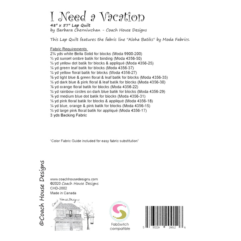 I Need a Vacation Downloadable PDF Quilt Pattern